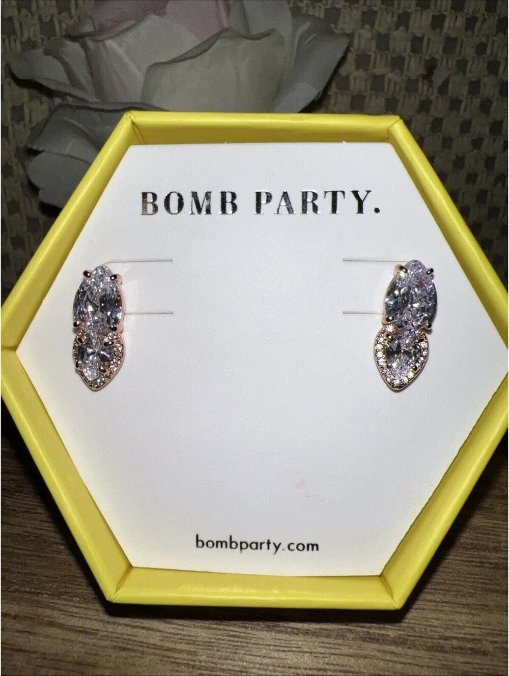 Bomb Party Wings Of An Angel Earrings. Diamond Cubic Zirconia. Rose Gold.
